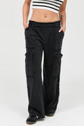 Raw Edge Everyday Cotton Wide Leg Cargo Baggy Pants in Black 1