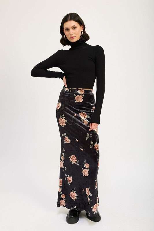 Elegant floral black skirt skater girl punk style pink roses