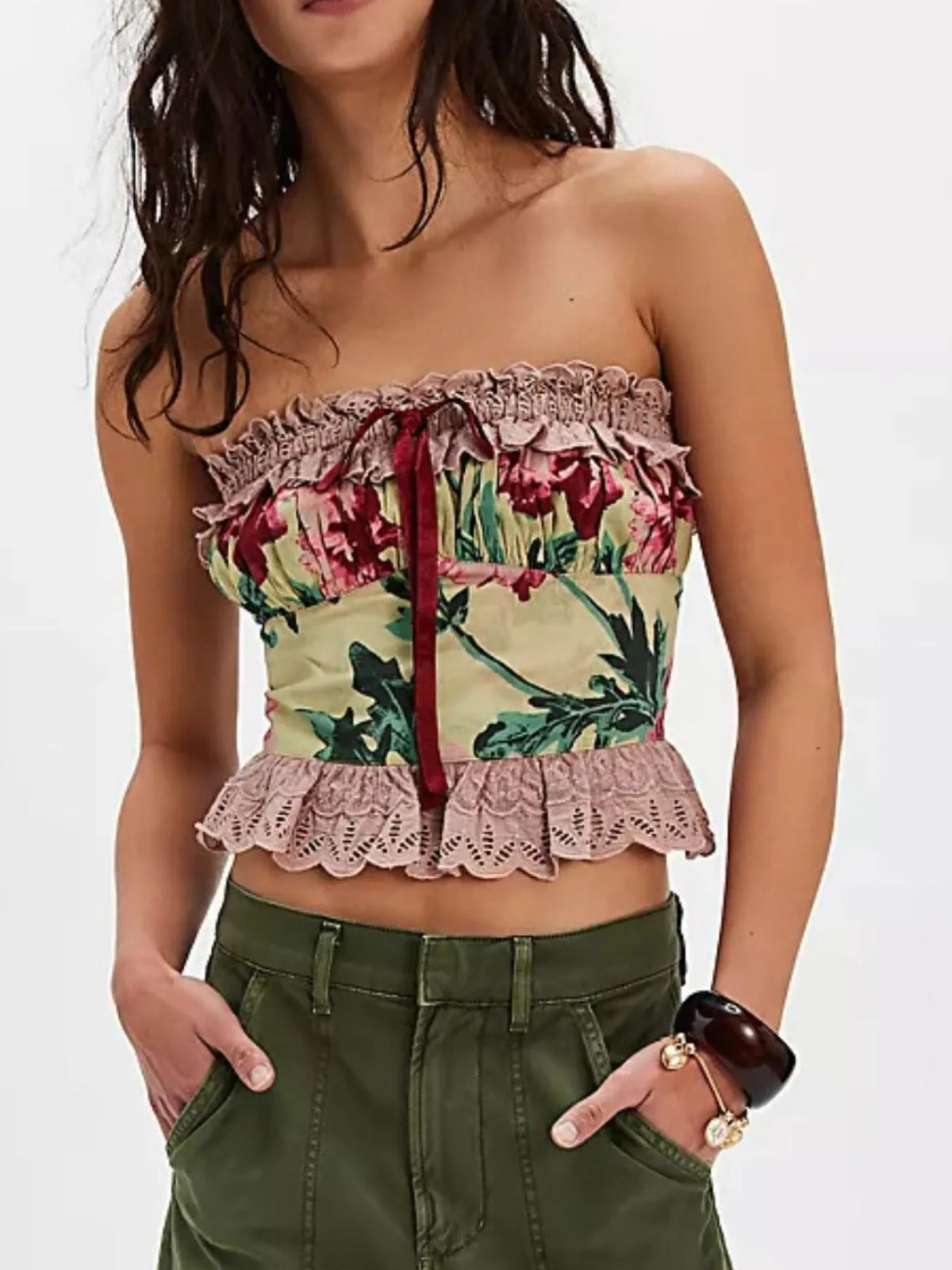 Floral Grunge Tube Top Blue Pink Yellow Princess Vibes 2026-7