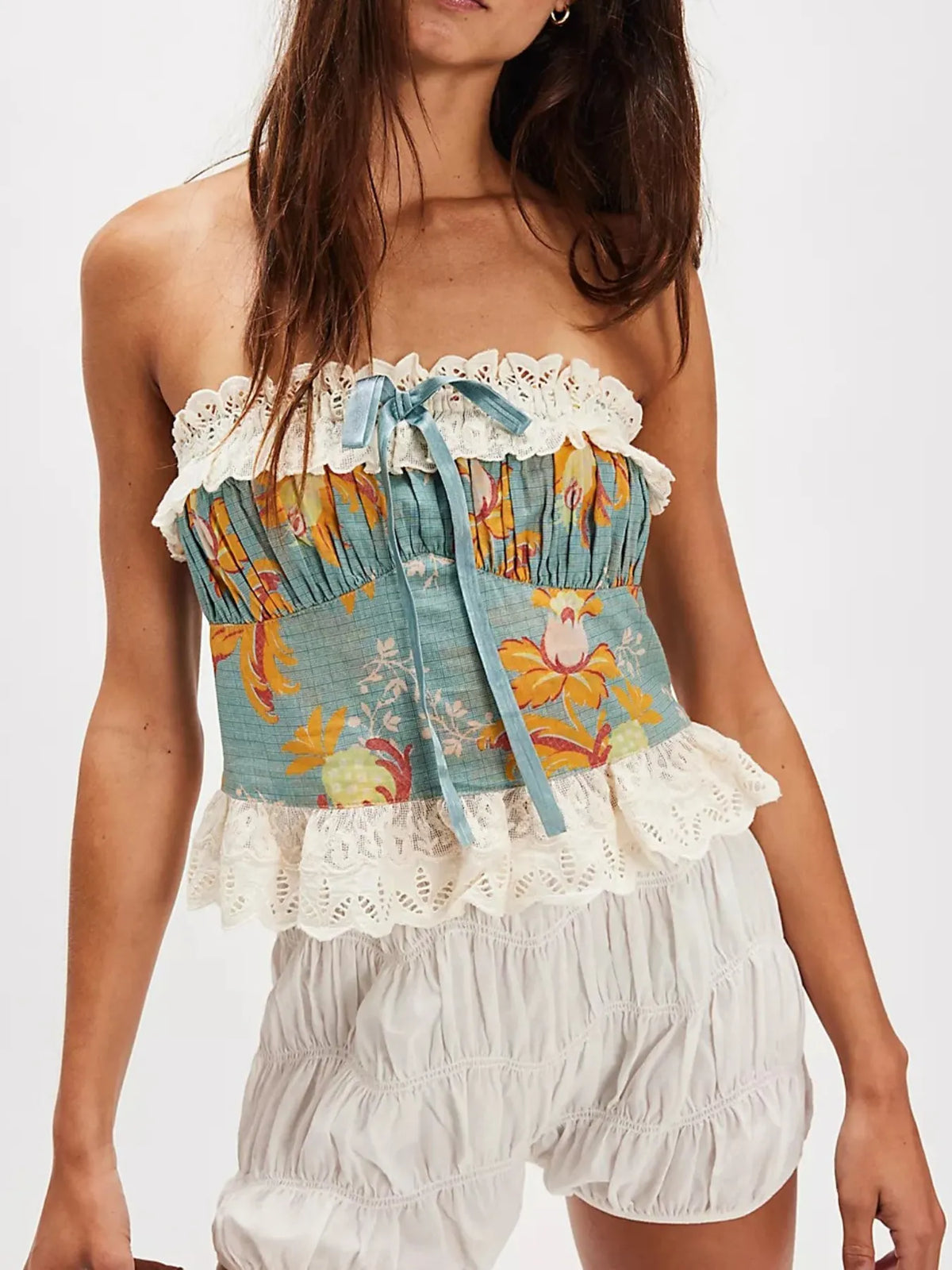 Floral Grunge Tube Top Blue Pink Yellow Princess Vibes 2026-2