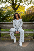 Grey Lounge Set wide leg pant and zip up hoodie