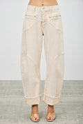 High rise zipper pocket barrel jeans cream color 1