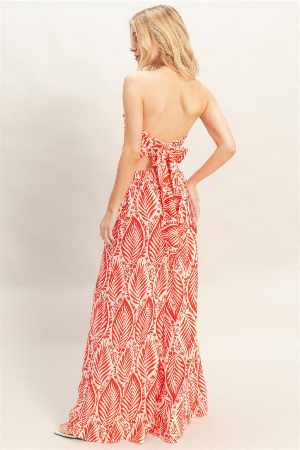 Hyfve Tropical Leave Tube Top Pant Set Wide Leg  Orange and white 12