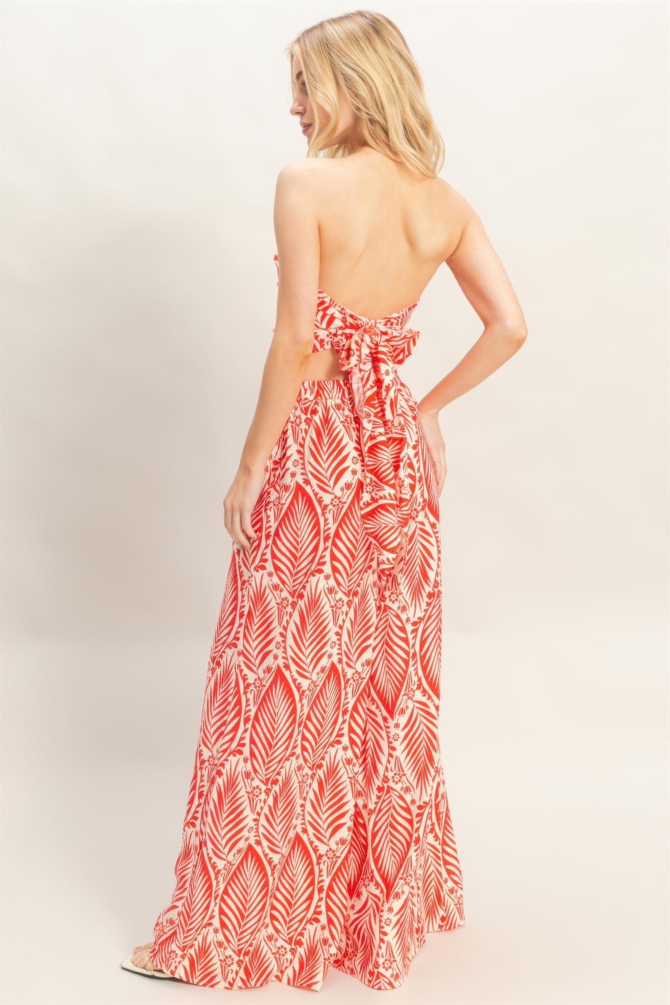 Hyfve Tropical Leave Tube Top Pant Set Wide Leg  Orange and white 12