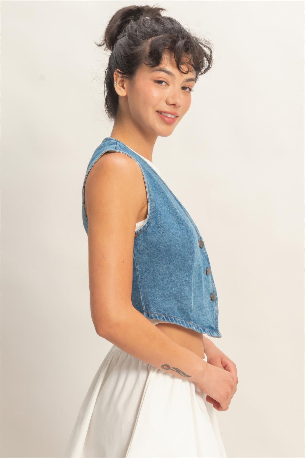 Y2K Style Cropped Denim Vest Top Button Up V-Neck Jean Tank Sleeveless Jacket 5