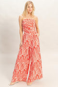 Hyfve Tropical Leave Tube Top Pant Set Wide Leg  Orange and white 1