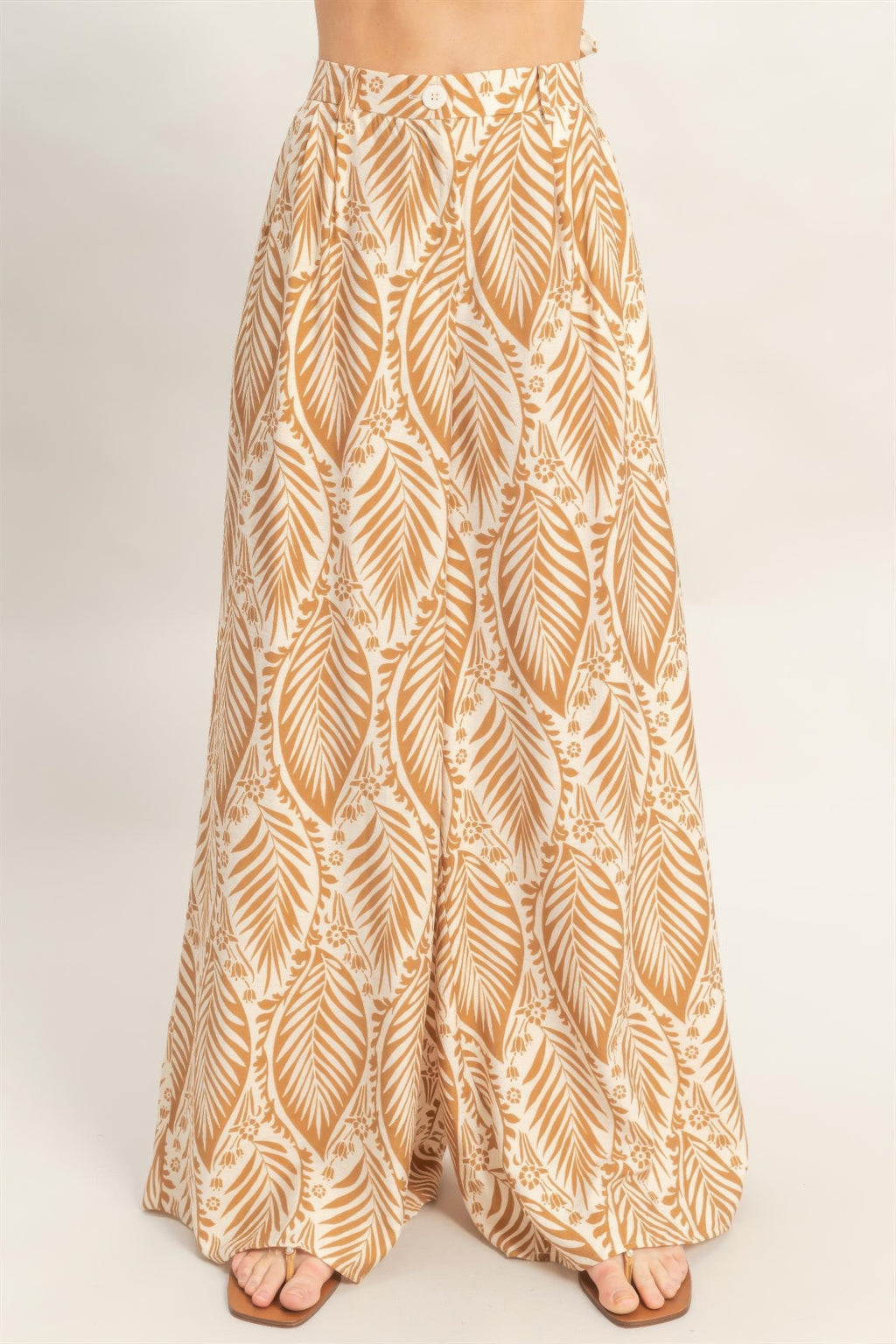 Hyfve Tropical Leave Tube Top Pant Set Wide Leg in Nuetral 4