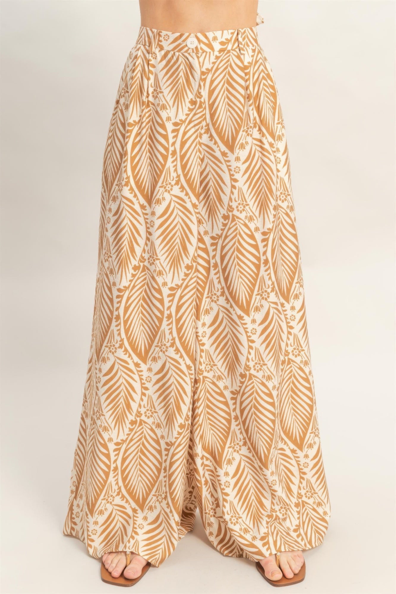 Hyfve Tropical Leave Tube Top Pant Set Wide Leg in Nuetral 4