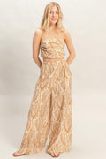 Hyfve Tropical Leave Tube Top Pant Set Wide Leg in Nuetral 1