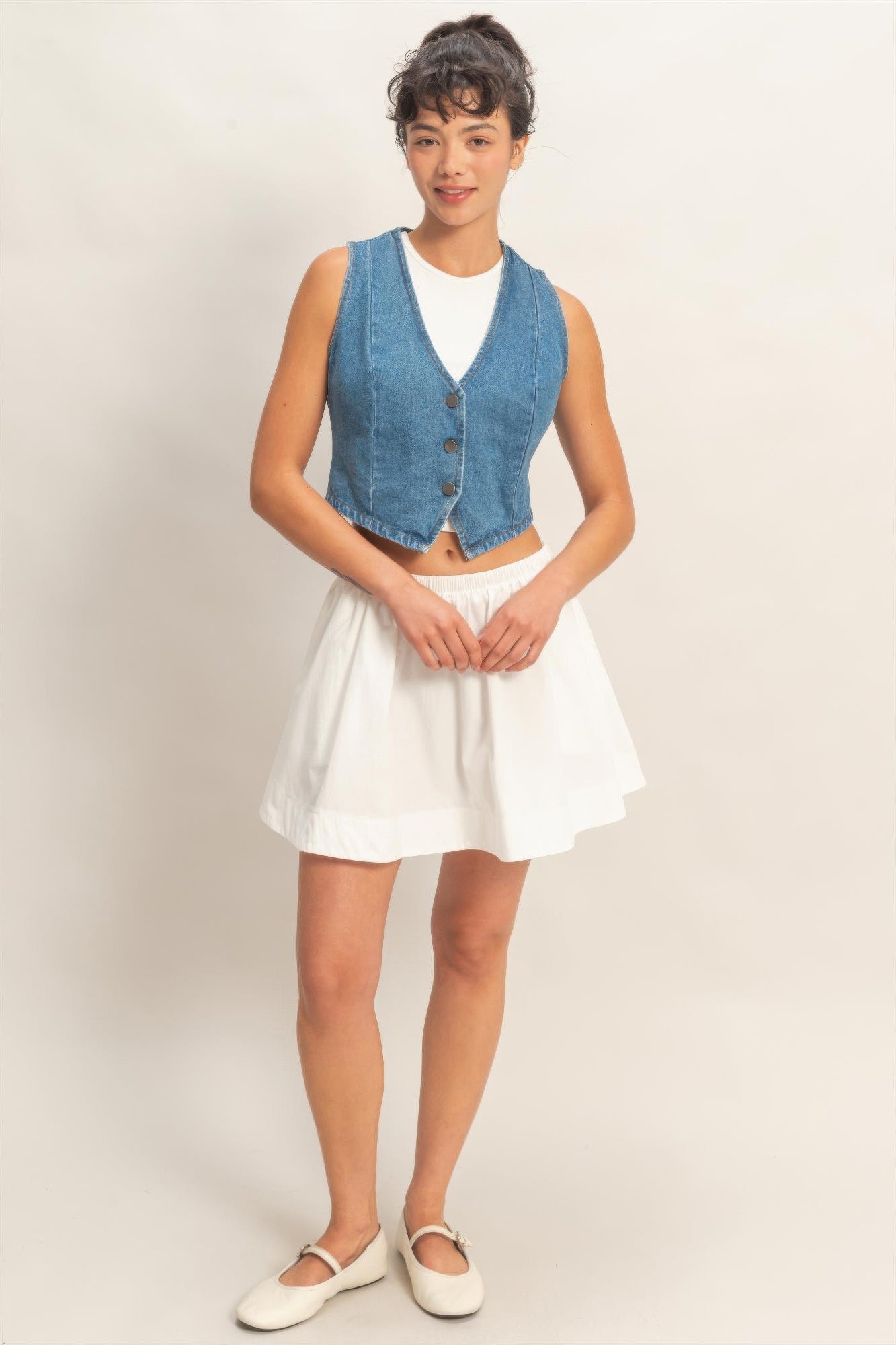 Y2K Style Cropped Denim Vest Top Button Up V-Neck Jean Tank Sleeveless Jacket 2