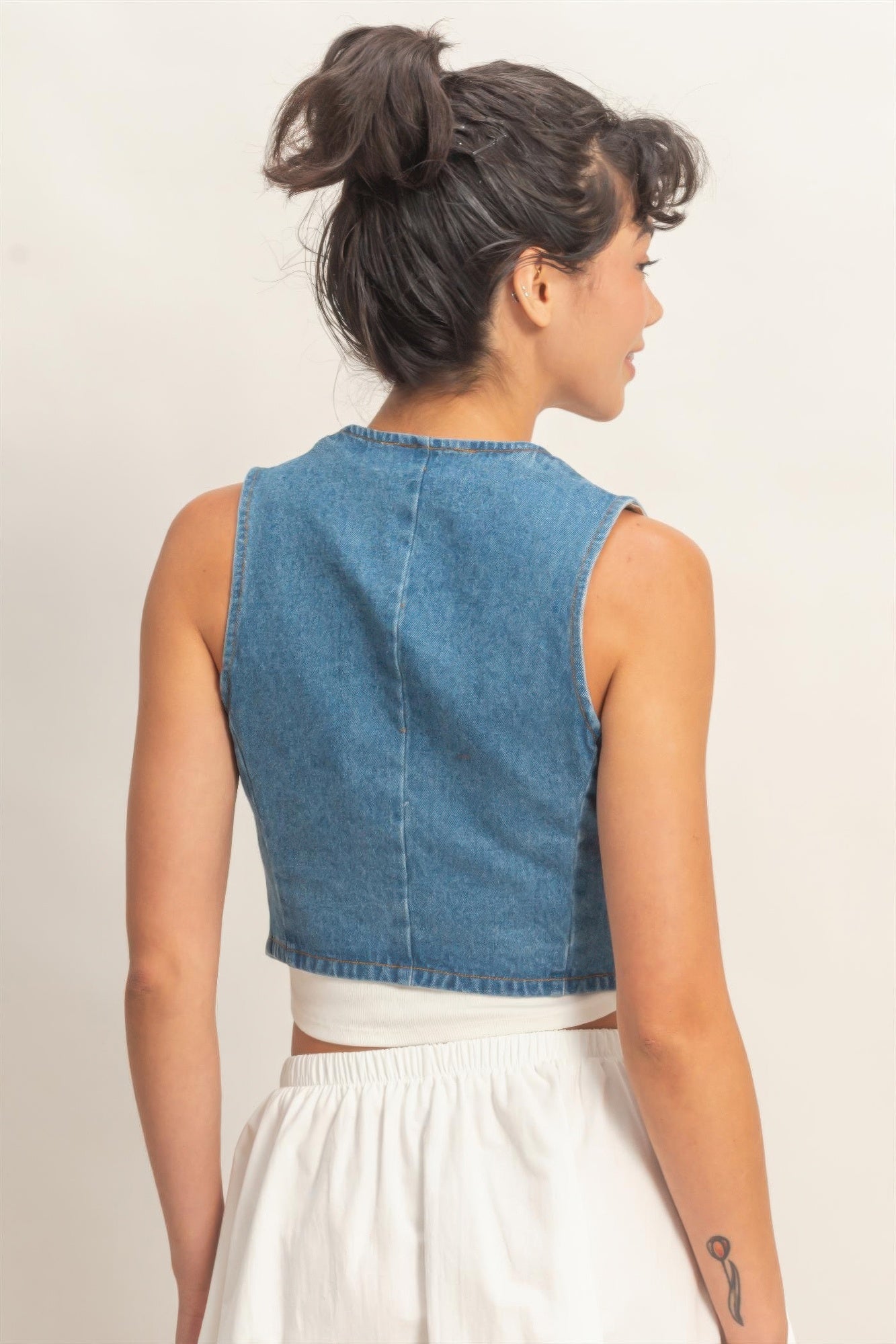 Y2K Style Cropped Denim Vest Top Button Up V-Neck Jean Tank Sleeveless Jacket 6