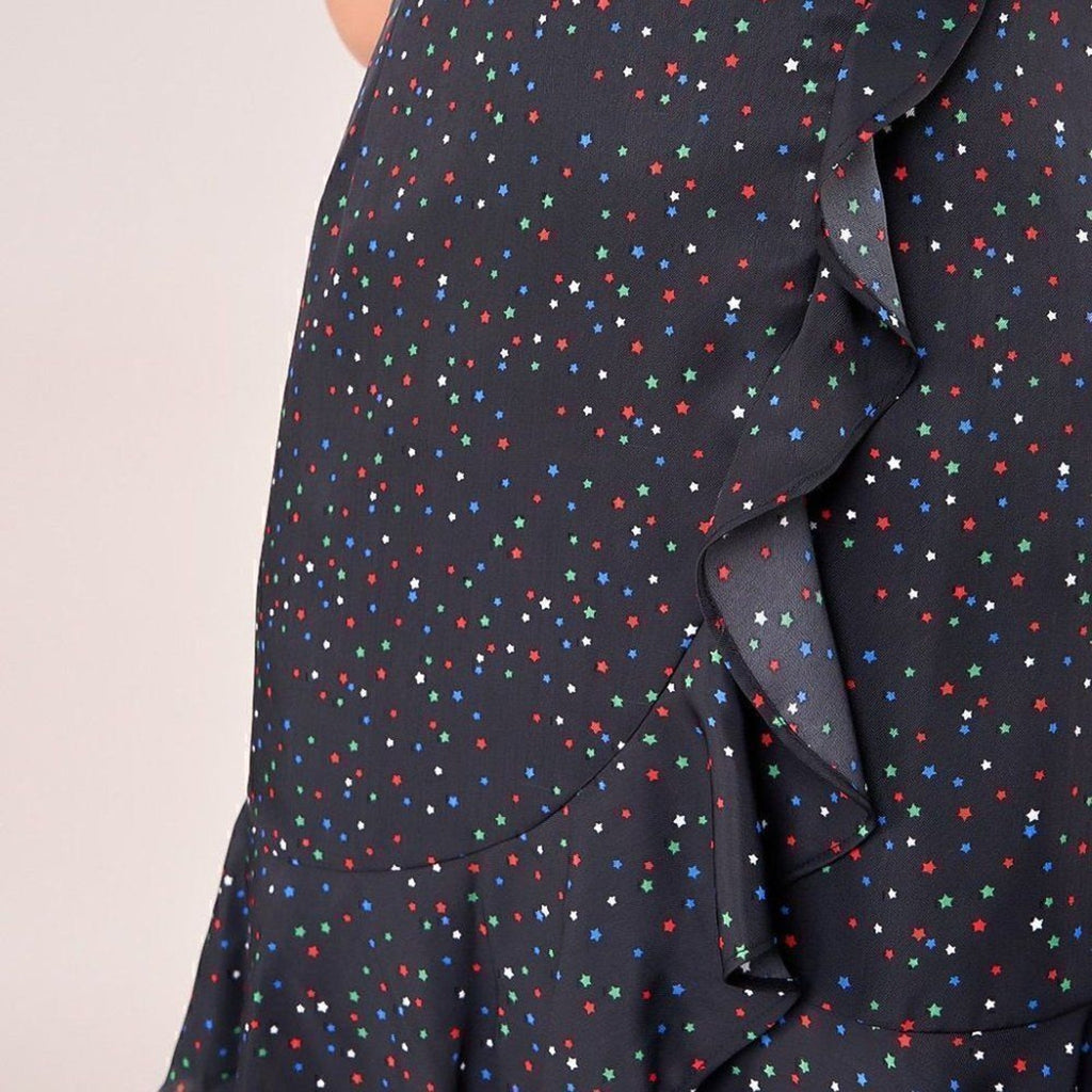 SUGAR+LIPS Star Dotted Ruffled Black Short Sleeve Dress Large (Jr.)