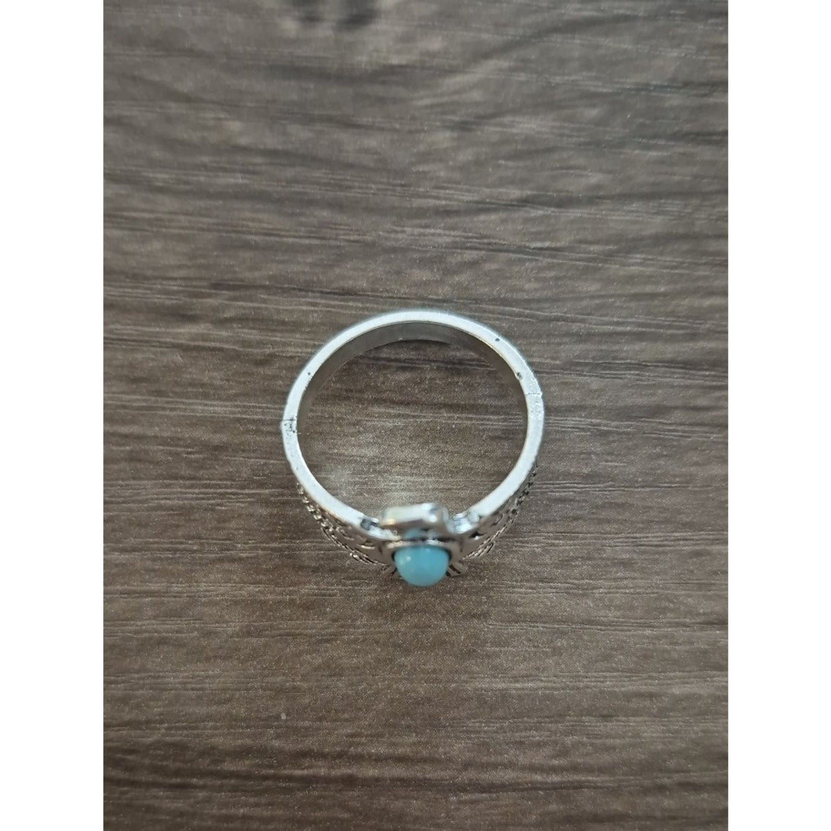 Turquoise Style Round Stone Center Eagle Western Ring - Sz 6.5