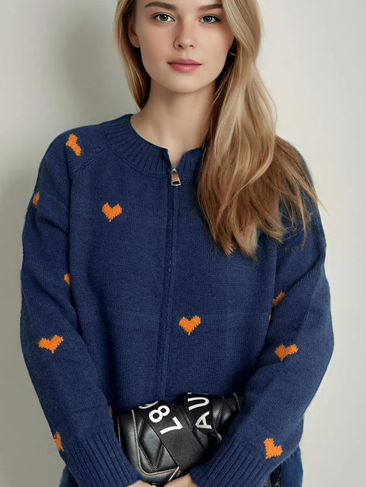 heart-print-round-neck-zip-up-cardigan-sweater-jacket-navy-1