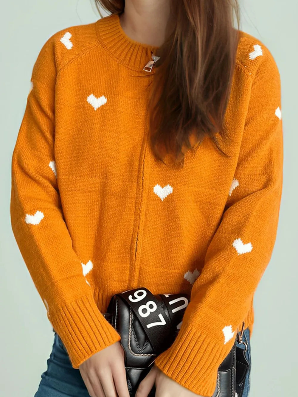 heart-print-round-neck-zip-up-cardigan-sweater-jacket-orange_06
