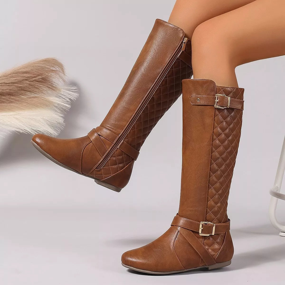 strappy_buckle_flat_mid_calf_boot_brown_1