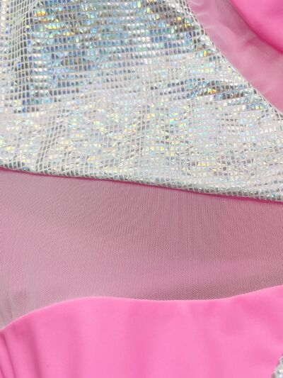 Contrast Silver Panel Mesh Colorblock One-Piece Swimsuit size S, M, L