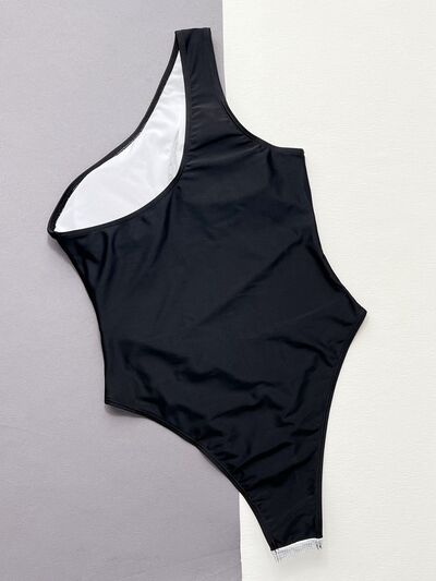 Contrast Silver Panel Mesh Colorblock One-Piece Swimsuit size S, M, L