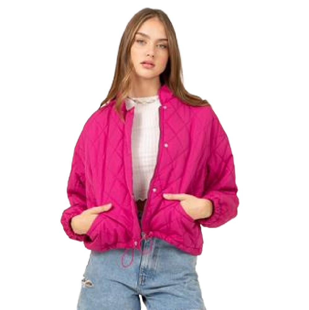 Hyfve Hottest Pink Magenta Quilted Boxy Puffer Jacket
