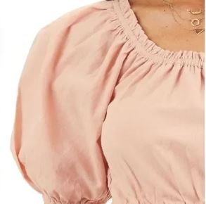 Cropped and Smocked Peasant Top Light Pink