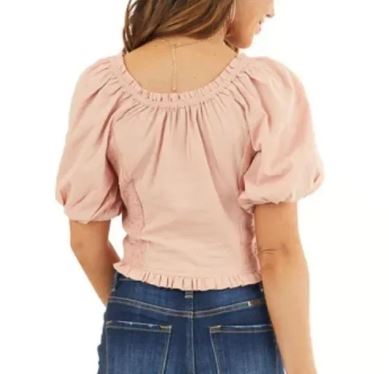 Cropped and Smocked Peasant Top Light Pink